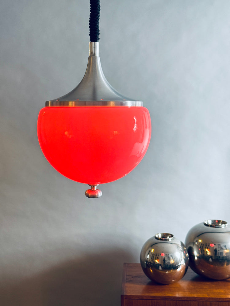 Pendelleuchte Lampe Stilux Milano Italy Opalglas Aluminium 1970er