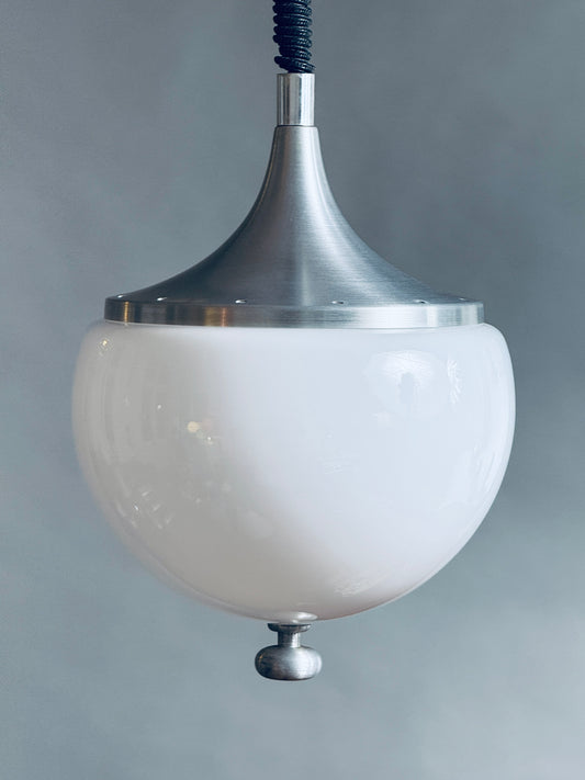 Pendelleuchte Lampe Stilux Milano Italy Opalglas Aluminium 1970er