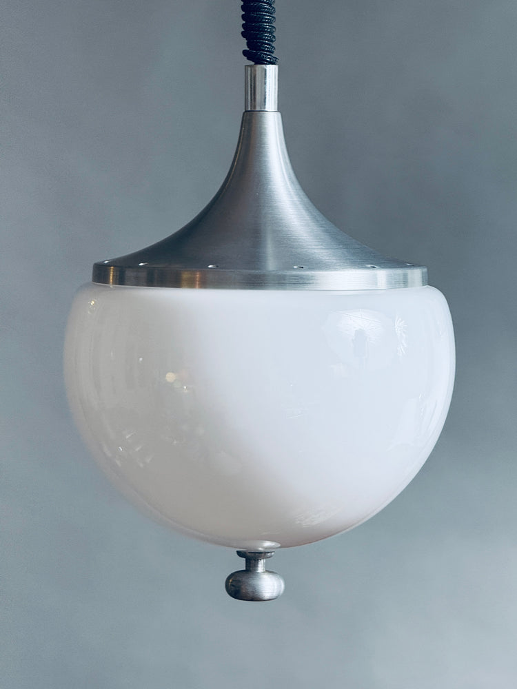 Pendelleuchte Lampe Stilux Milano Italy Opalglas Aluminium 1970er