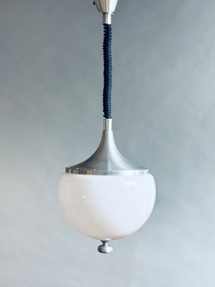 Pendelleuchte Lampe Stilux Milano Italy Opalglas Aluminium 1970er