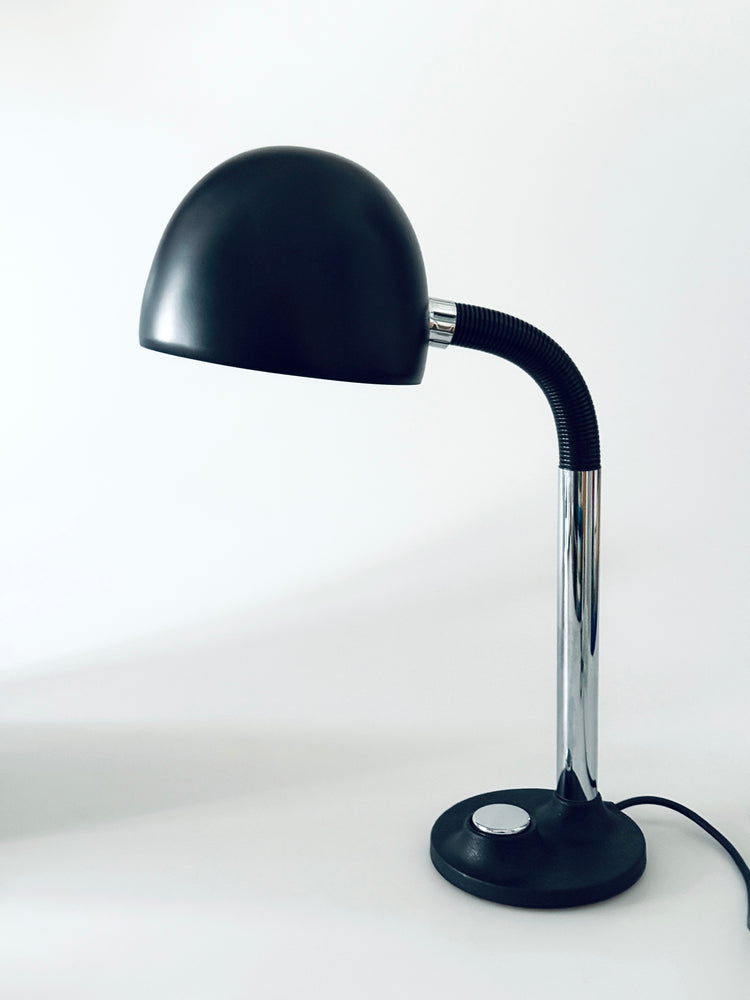 Tischleuchte Lampe Hillebrandt matt schwarz Chrom 1970er