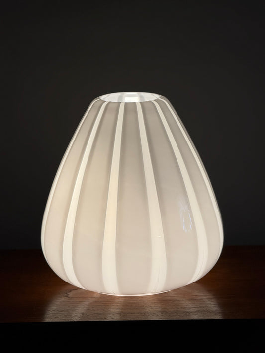 Tischleuchte Lampe Stil Venini Italien weiß Streifen Glas Italy 1960er