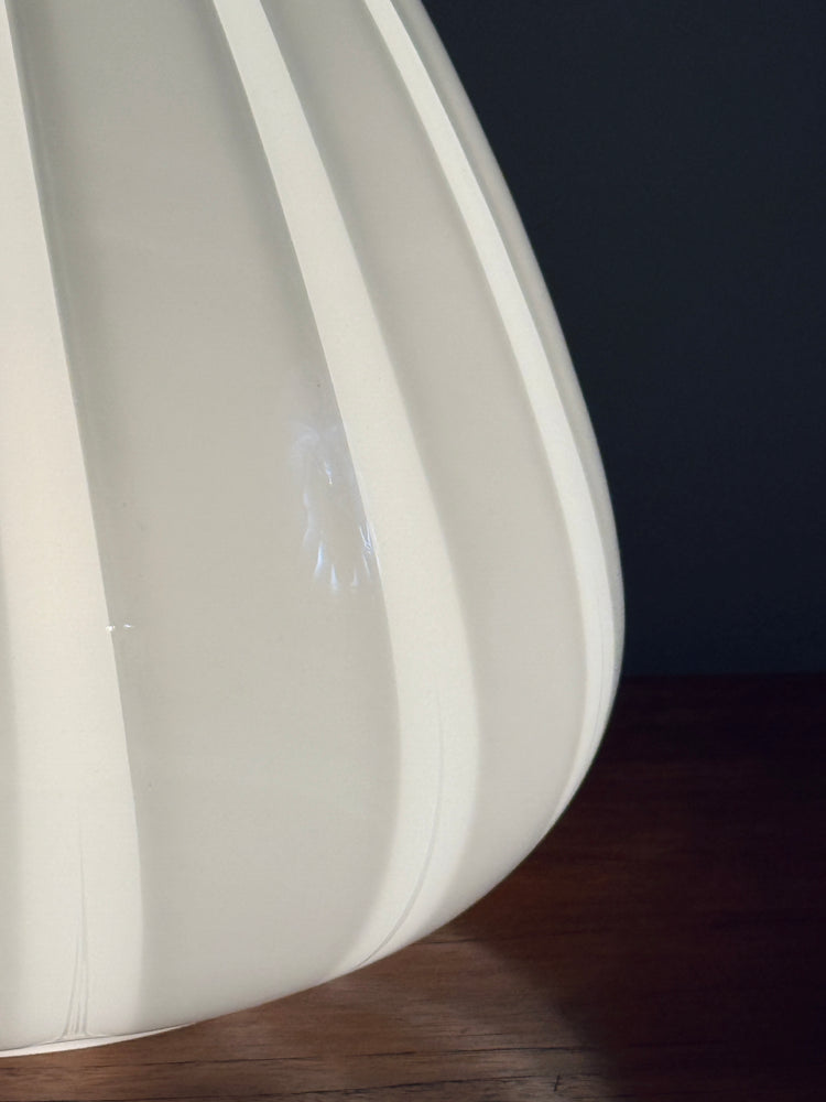 Tischleuchte Lampe Stil Venini Italien weiß Streifen Glas Italy 1960er