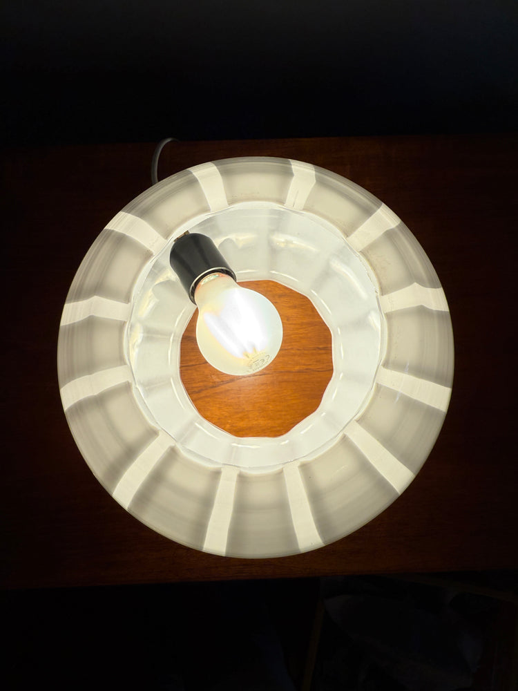 Tischleuchte Lampe Stil Venini Italien weiß Streifen Glas Italy 1960er