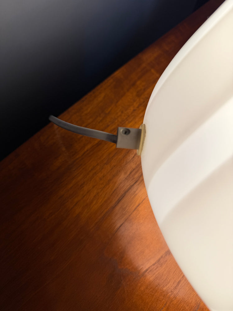 Tischleuchte Lampe Stil Venini Italien weiß Streifen Glas Italy 1960er