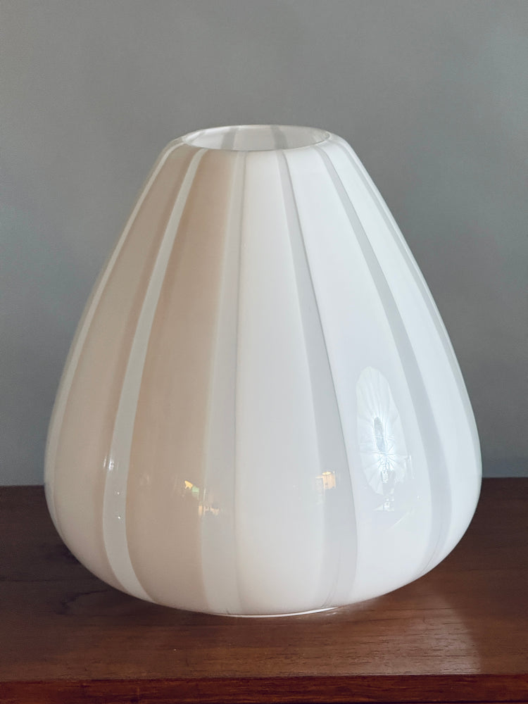 Tischleuchte Lampe Stil Venini Italien weiß Streifen Glas Italy 1960er