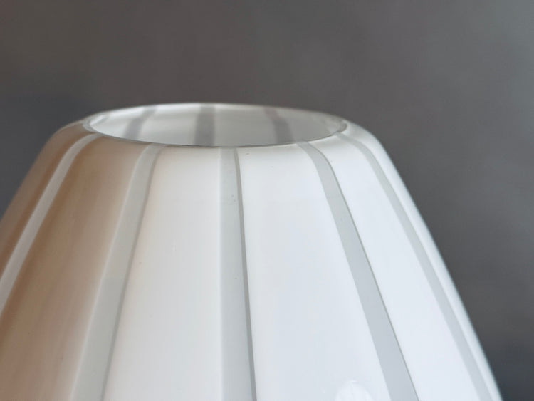 Tischleuchte Lampe Stil Venini Italien weiß Streifen Glas Italy 1960er