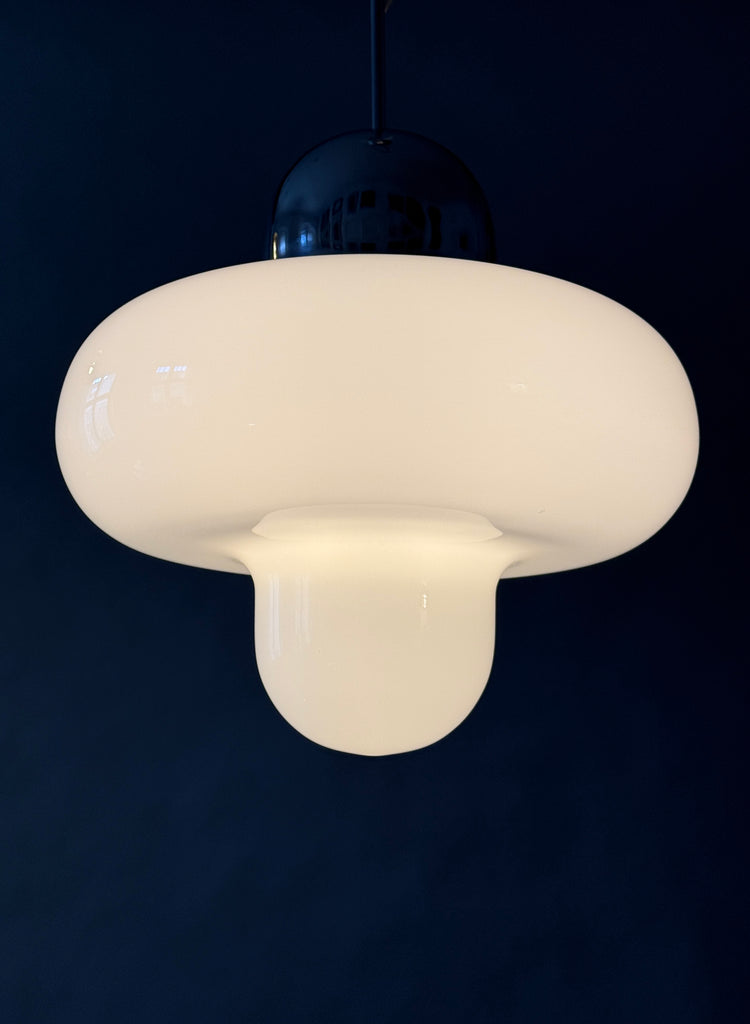 Pendelleuchte Lampe Deckenlampe Italien Italy Spaceage Opalglas Chrom 1970er