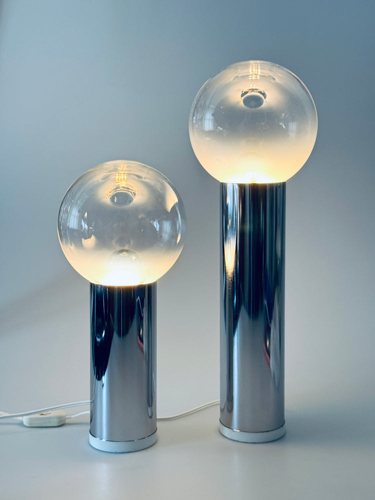 Reggiani Lampe OMA Italy Tischleuchten Paar Chrom Spaceage 70er