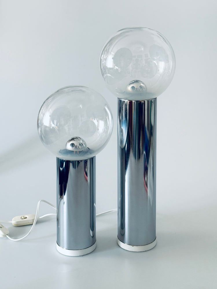 Reggiani Lampe OMA Italy Tischleuchten Paar Chrom Spaceage 70er