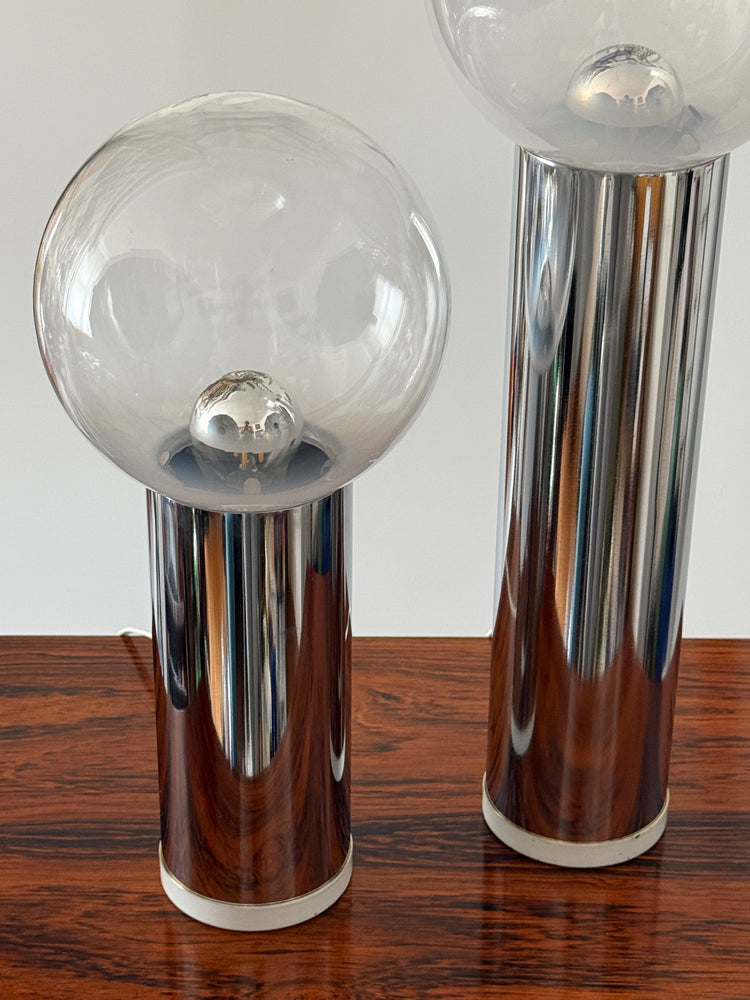 Reggiani Lampe OMA Italy Tischleuchten Paar Chrom Spaceage 70er