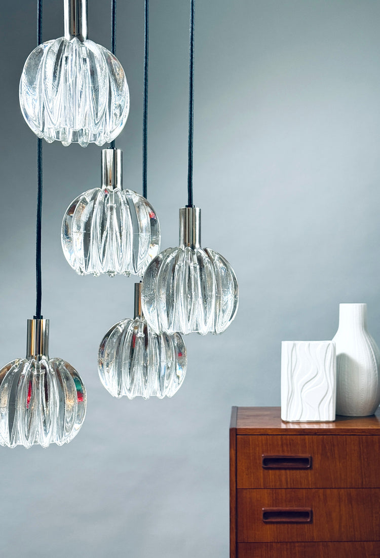 Pendelleuchte Kaskade Glas Chrom Lampe Deckenlampe 1970er