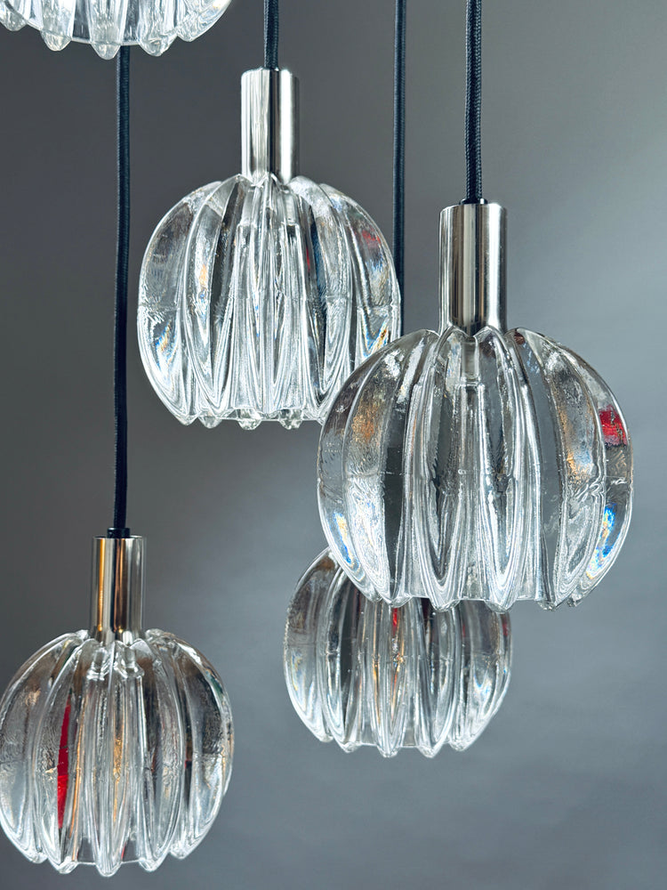 Pendelleuchte Kaskade Glas Chrom Lampe Deckenlampe 1970er