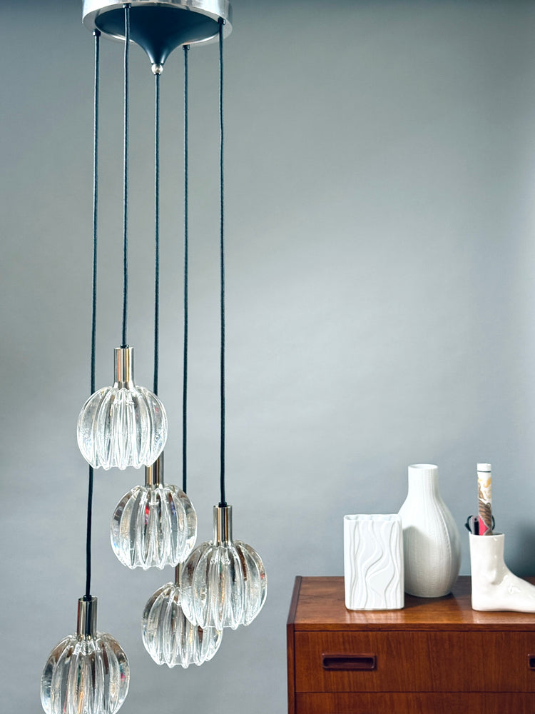 Pendelleuchte Kaskade Glas Chrom Lampe Deckenlampe 1970er