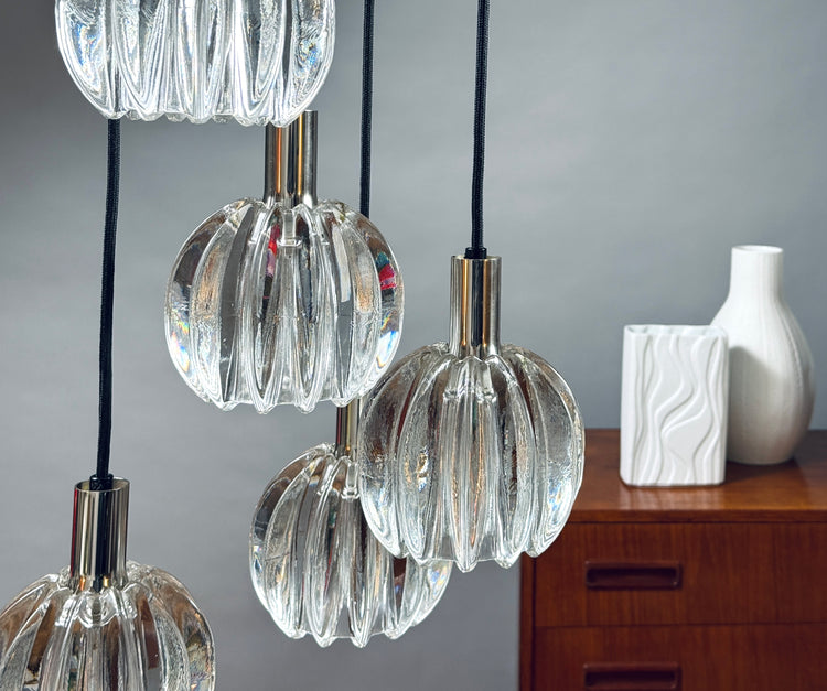 Pendelleuchte Kaskade Glas Chrom Lampe Deckenlampe 1970er