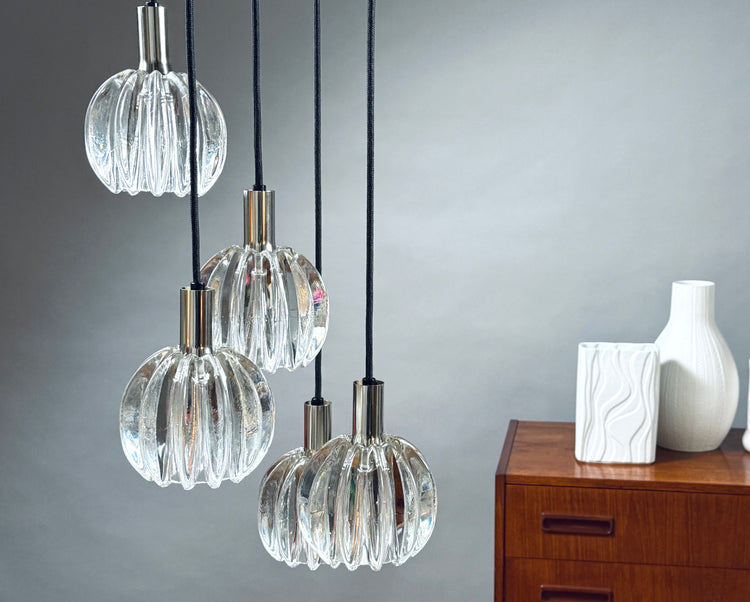 Pendelleuchte Kaskade Glas Chrom Lampe Deckenlampe 1970er