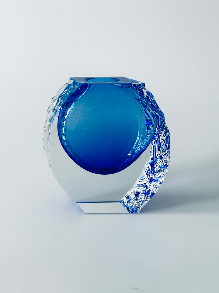 Vase Murano Alessandro Mandruzzato für Seguso Italy blau Überfang Eisglas