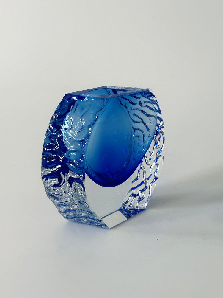 Vase Murano Alessandro Mandruzzato für Seguso Italy blau Überfang Eisglas