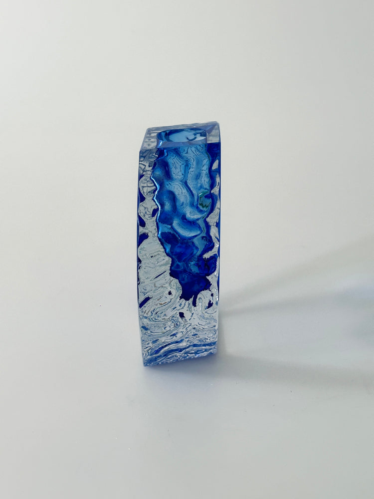 Vase Murano Alessandro Mandruzzato für Seguso Italy blau Überfang Eisglas