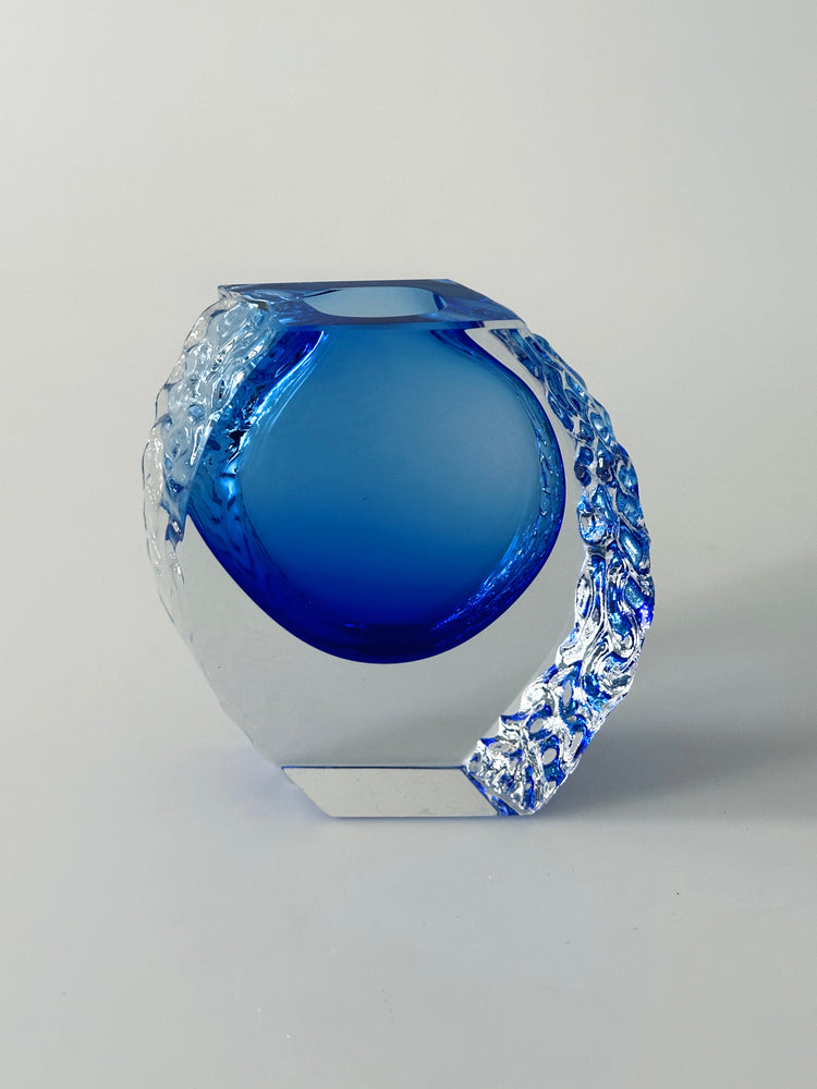 Vase Murano Alessandro Mandruzzato für Seguso Italy blau Überfang Eisglas