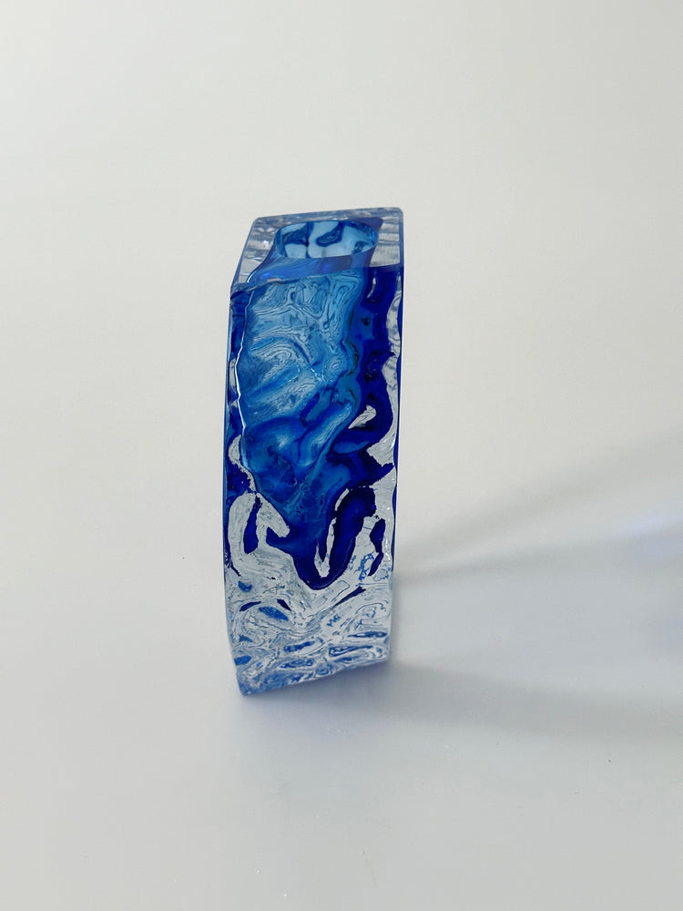 Vase Murano Alessandro Mandruzzato für Seguso Italy blau Überfang Eisglas