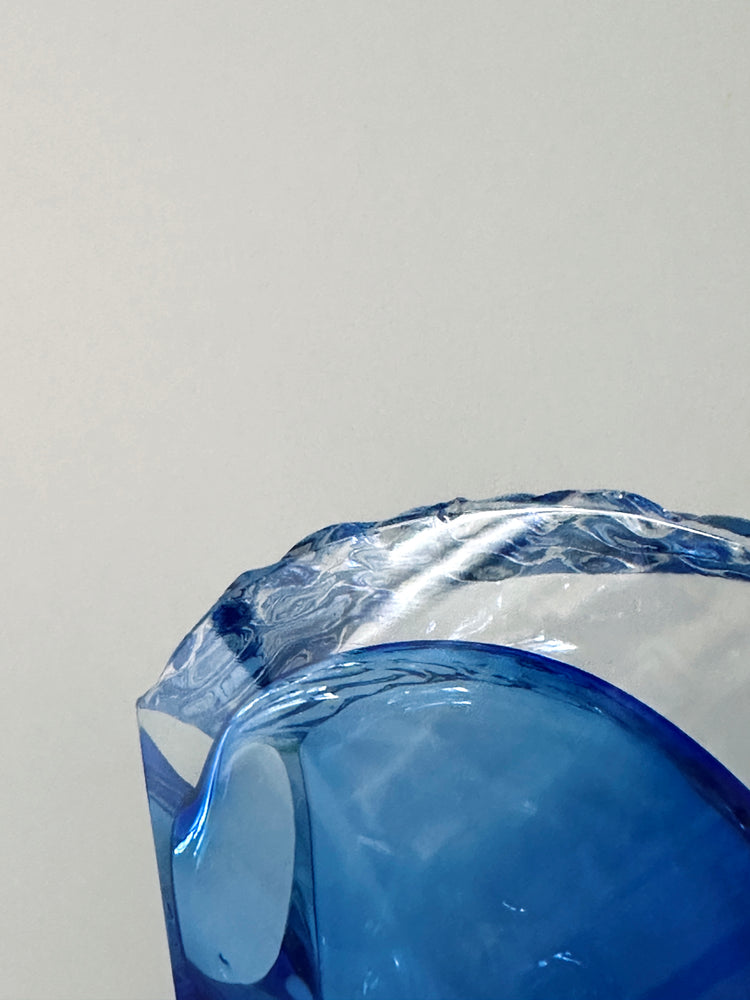 Vase Murano Alessandro Mandruzzato für Seguso Italy blau Überfang Eisglas