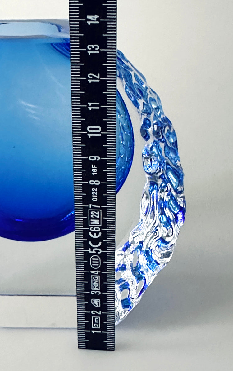 Vase Murano Alessandro Mandruzzato für Seguso Italy blau Überfang Eisglas