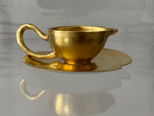 Ivan Jelinek Kunst Porzellan vergoldet Skulptur Tasse Teller Sahnekännchen Creamer Gold