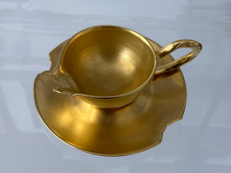 Ivan Jelinek Kunst Porzellan vergoldet Skulptur Tasse Teller Sahnekännchen Creamer Gold