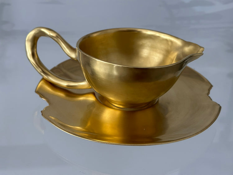 Ivan Jelinek Kunst Porzellan vergoldet Skulptur Tasse Teller Sahnekännchen Creamer Gold