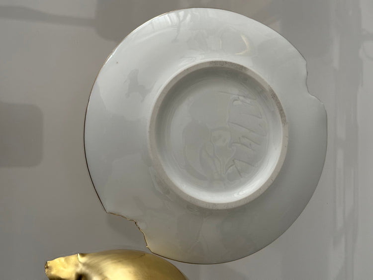 Ivan Jelinek Kunst Porzellan vergoldet Skulptur Tasse Teller Sahnekännchen Creamer Gold