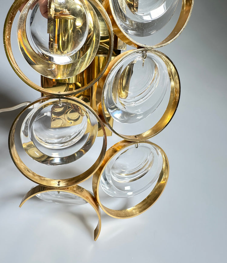 palwa Wandleuchte Wandlampe Lampe vergoldet Kristall 1960er