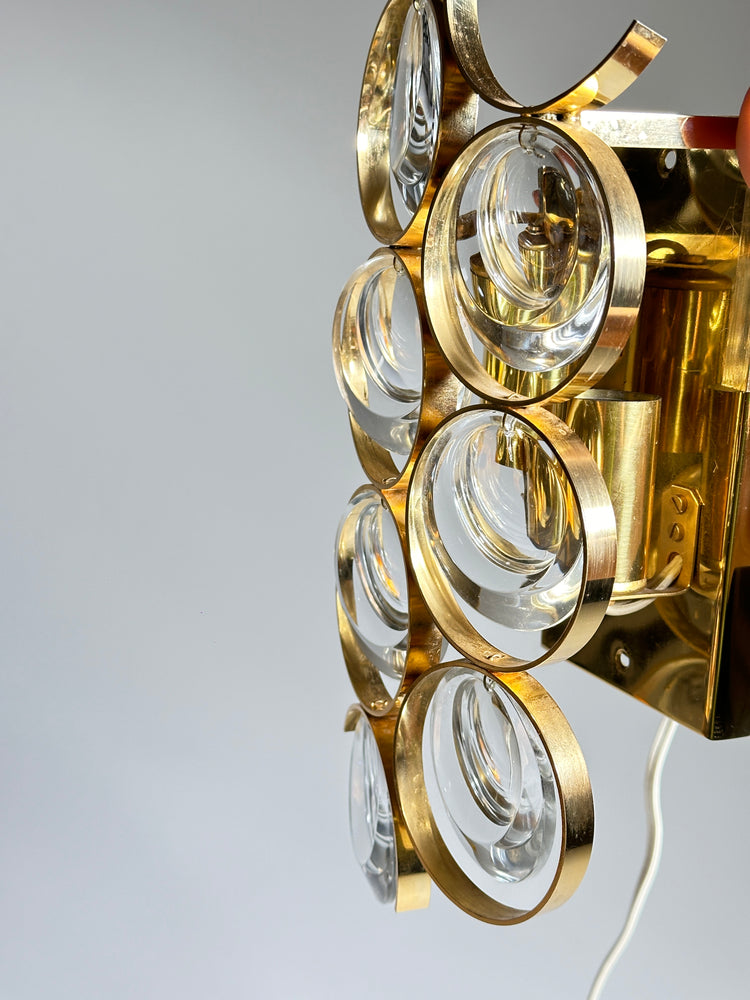 palwa Wandleuchte Wandlampe Lampe vergoldet Kristall 1960er