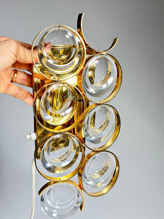 palwa Wandleuchte Wandlampe Lampe vergoldet Kristall 1960er