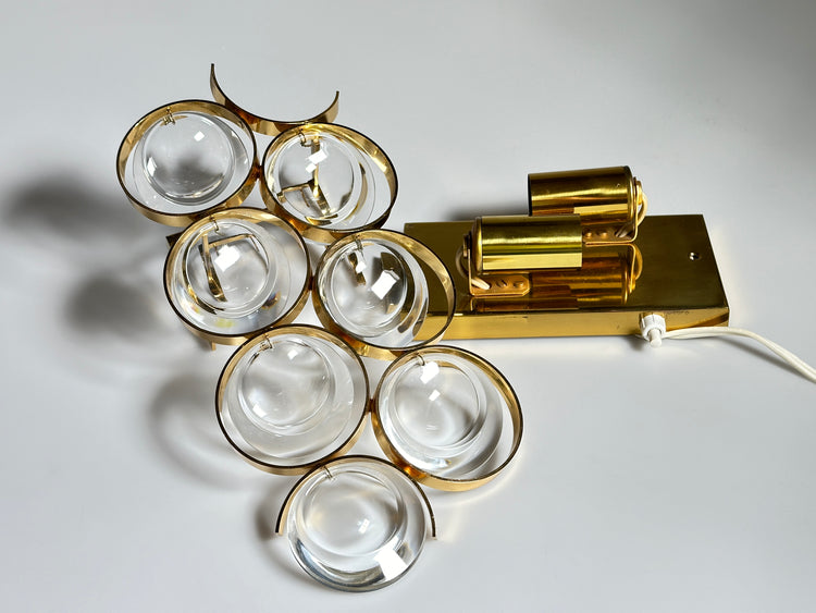 palwa Wandleuchte Wandlampe Lampe vergoldet Kristall 1960er