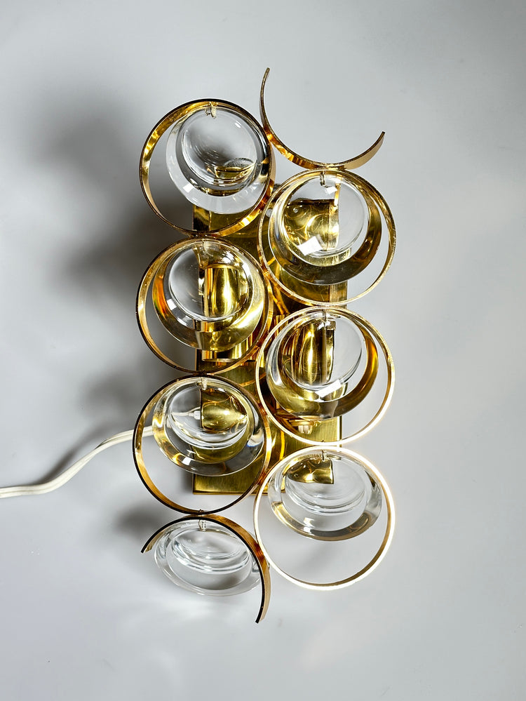 palwa Wandleuchte Wandlampe Lampe vergoldet Kristall 1960er