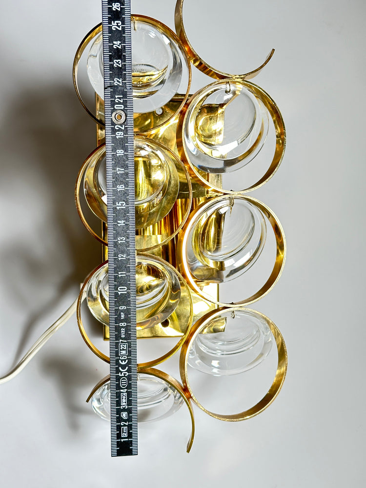 palwa Wandleuchte Wandlampe Lampe vergoldet Kristall 1960er