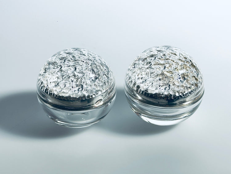 Salz Pfeffer Streuer Glas Eisglas Italy Modern Kugel 1960er atomic design