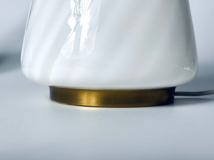 Tischleuchte Lampe Murano Glas Wirbel weiß Swirl Italy 1960er