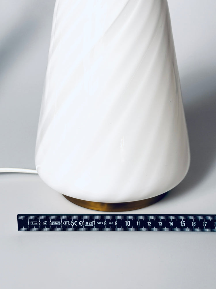 Tischleuchte Lampe Murano Glas Wirbel weiß Swirl Italy 1960er