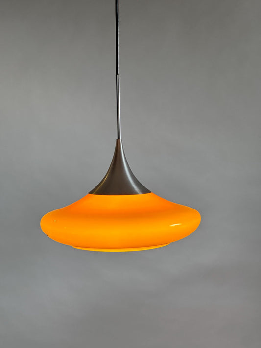 Stunning orange 1970s glass pendant light Doria Germany handblown Space Age Atomic Age ceiling light rare