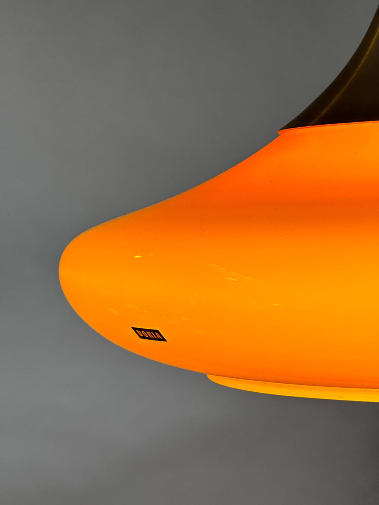 Stunning orange 1970s glass pendant light Doria Germany handblown Space Age Atomic Age ceiling light rare