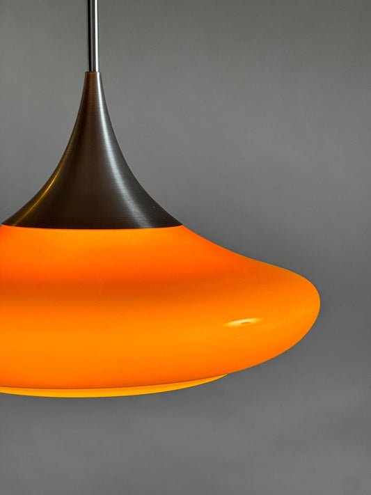 Stunning orange 1970s glass pendant light Doria Germany handblown Space Age Atomic Age ceiling light rare