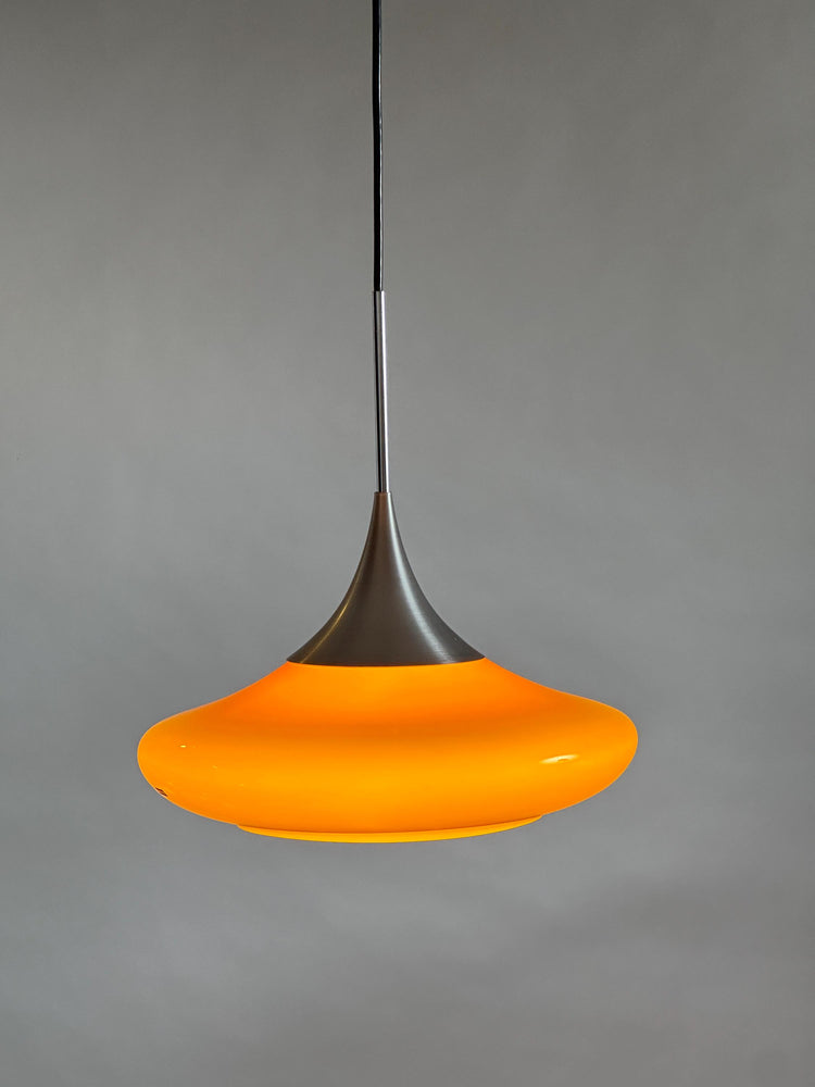 Stunning orange 1970s glass pendant light Doria Germany handblown Space Age Atomic Age ceiling light rare