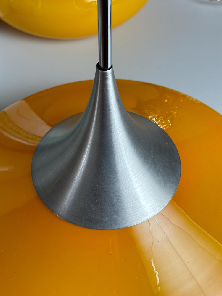 Stunning orange 1970s glass pendant light Doria Germany handblown Space Age Atomic Age ceiling light rare