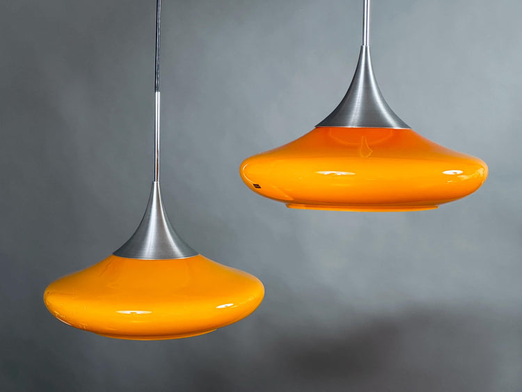 Stunning orange 1970s glass pendant light Doria Germany handblown Space Age Atomic Age ceiling light rare