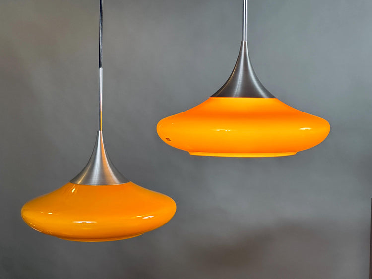 Stunning orange 1970s glass pendant light Doria Germany handblown Space Age Atomic Age ceiling light rare