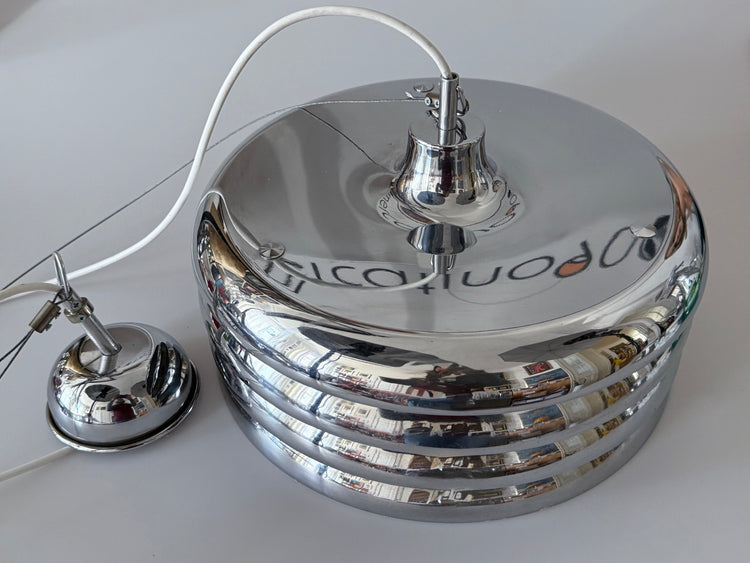 Große Spaceage Chrom Pendelleuchte von Tamàs Borsfay, Ungarn 1970er