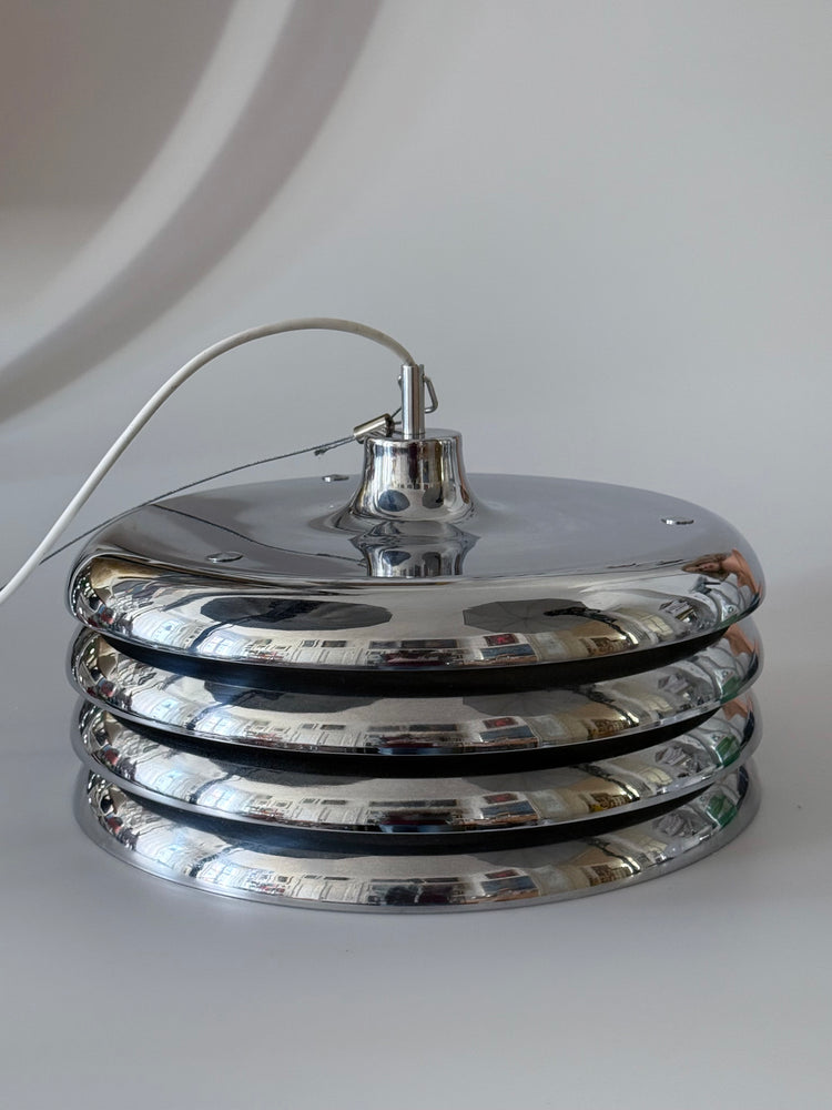 Große Spaceage Chrom Pendelleuchte von Tamàs Borsfay, Ungarn 1970er