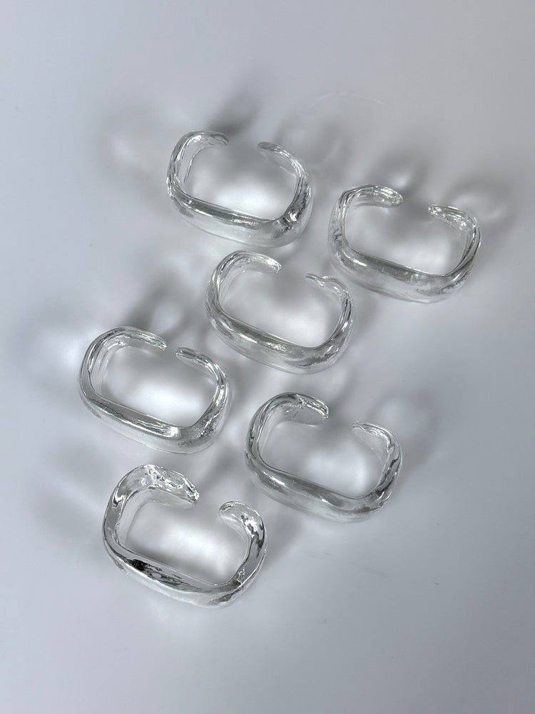 6 edle Serviettenringe Eisglas Kristall Glas 1960er